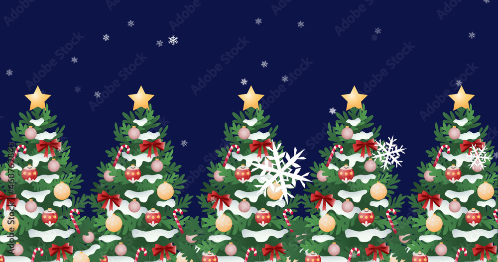 Image of snow falling over christmas trees Image of snow falling over christmas trees