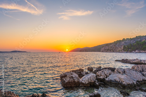 Sunset over the Adriatic Sea from Hvar island  Croatia