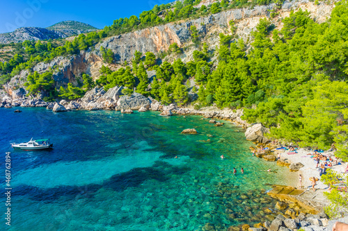 The bautiful beach of Malo Zarace, Hvar Island, Croatia