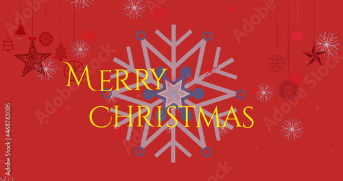 Image of merry christmas text over snow falling
