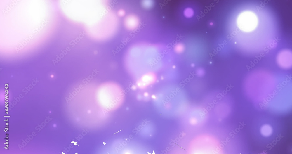 Image of christmas stars falling over lights and purple background Image of christmas stars falling over lights and purple background