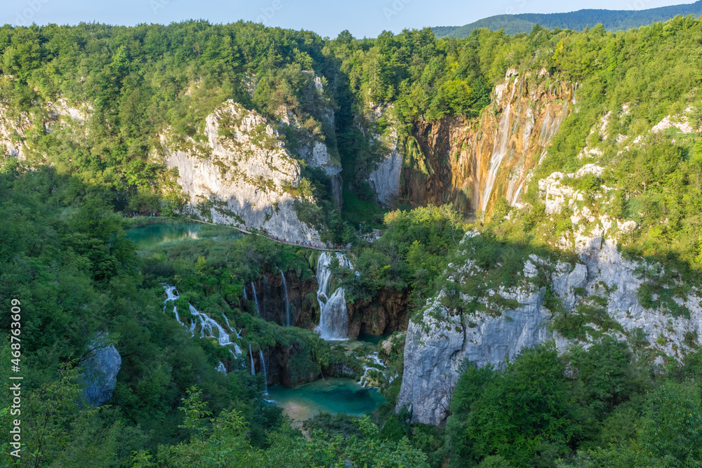 Beautiful natural waterfalls and lake of Plitvice National Park, Croatia