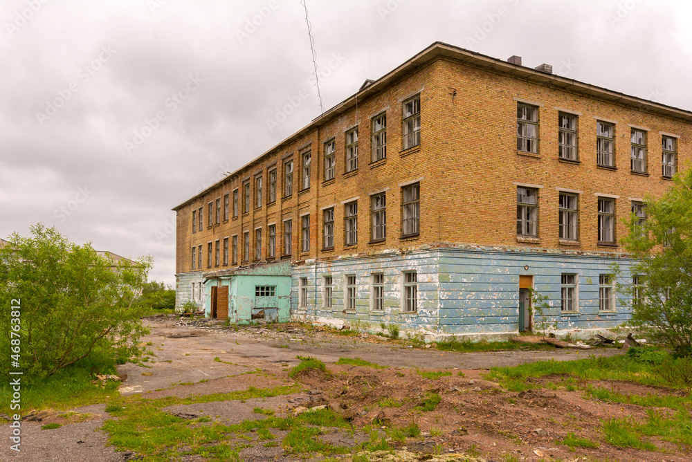 An old abandoned school in the ghost town of Sovetsky. Vorkuta, Russia.