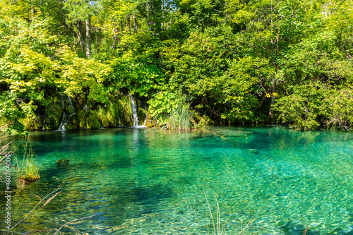 Landscape of Plitvice Lake National Park  view of its crystal water