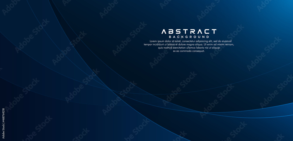 Abstract modern overlap dark blue curve layer background with line and shadow decoration. Elegant simple horizontal template design with space for text. Suit for banner, brochure, flyer, presentation - obrazy, fototapety, plakaty 