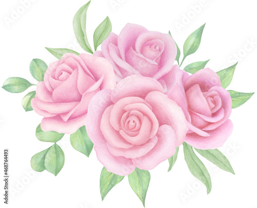 Watercolor Pink Roses bouquet, Wedding Roses, Floral arrangements, 