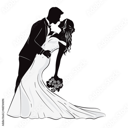 Silhouette of bride and groom for background, wedding invitation vector