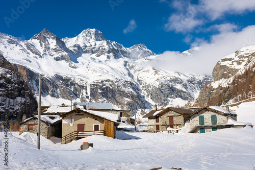 Snowy landscape in Pian della Mussa mountain  Piedmont  Italy