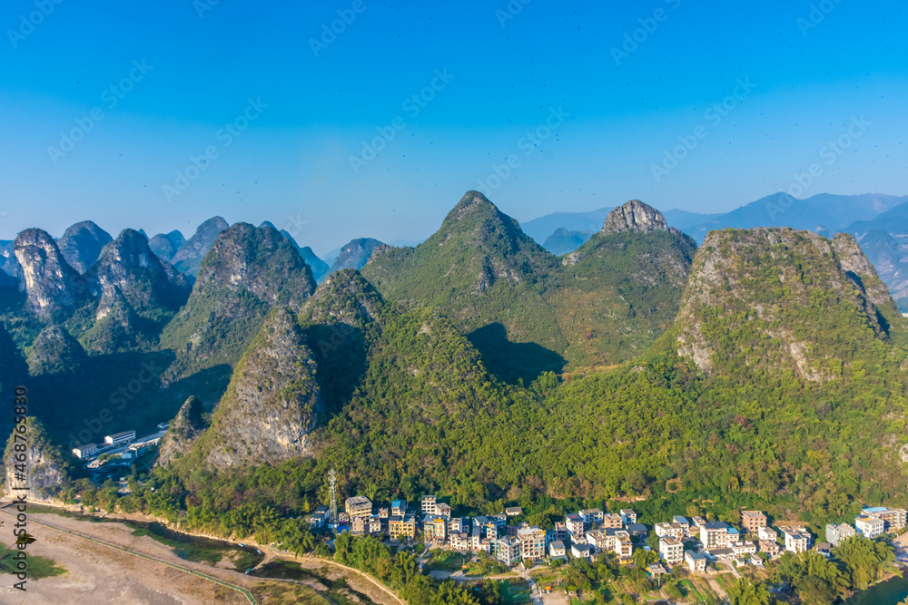 Landscape of Xingping from above, China Landscape of Xingping from above, China