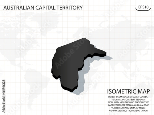 3D Map black of Australian Capital Territory on world map background .Vector modern isometric concept greeting Card illustration eps 10.