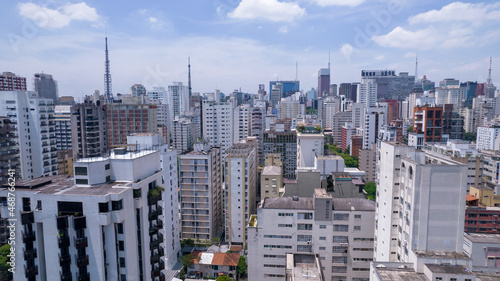 Aerial view of Jardins district in S  o Paulo  Brazil. Residential and commercial buildings in a prime area with Av. Paulista on background