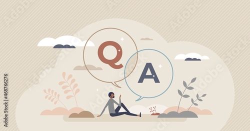 Questions and answers as asking for advice and support tiny person concept. Q A feedback and customer information explanation vector illustration. Conversation and communication about explained doubts