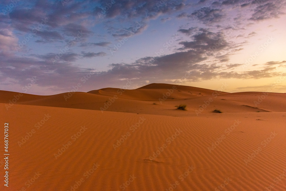 Dawn in the dunes of the Erg Chebbi, Sahara Desert, Morocco Dawn in the dunes of the Erg Chebbi, Sahara Desert, Morocco