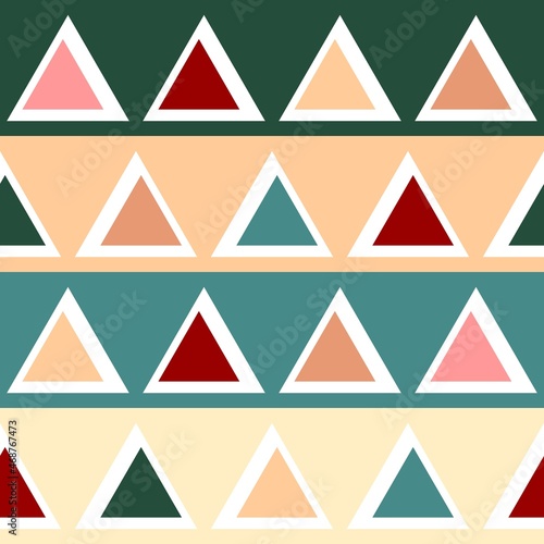 Seamless pattern with triangles on background of horizontal stripes. Vector design.