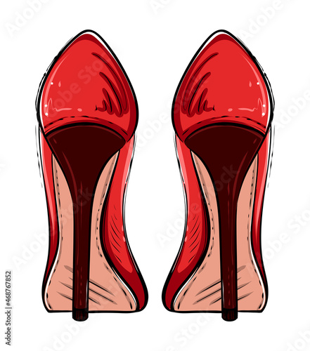 Pair of red woman high heeled shoes, color vector illustration