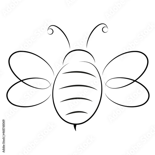 Cute line drawn bee. Cartoon linear flying insect. Line art concept. Honeybee outline character. Animal sketch. Vector isolated on white