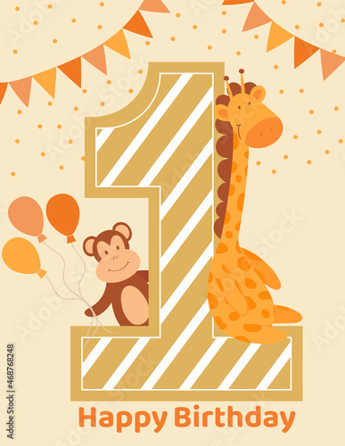 Photography Birthday anniversary number with cute animals