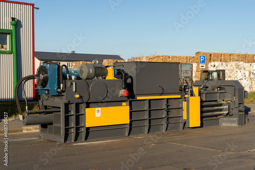 Equipment for a paper press before being used in a cardboard and paper recycling plant