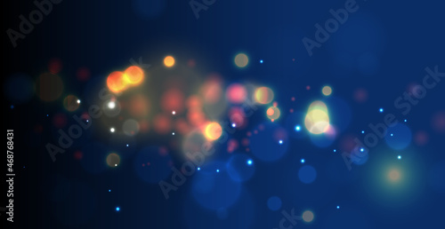 Abstract blue bokeh background with defocused circles and glitter. Decoration element for Christmas and New Year holidays, greeting cards, web banners, posters - Vector