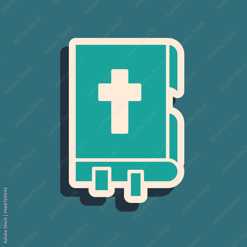 Green Holy bible book icon isolated on green background. Long shadow style. Vector Illustration Green Holy bible book icon isolated on green background. Long shadow style. Vector Illustration