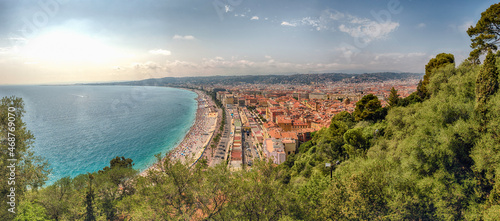 Fototapeta Naklejka Na Ścianę i Meble -  Aerial view of the waterfront in Nice, Cote d'Azur, France