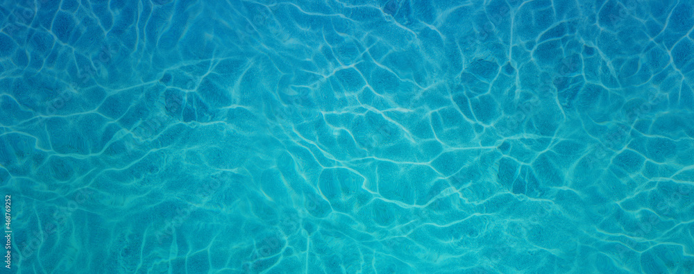 Blue Green Water Texture in Pool or Sea Wide Banner - obrazy, fototapety, plakaty 