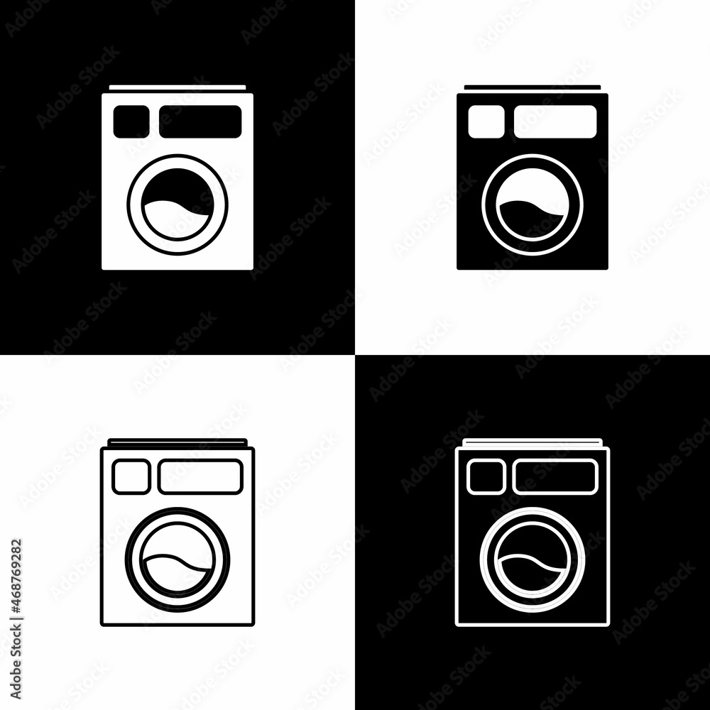 Set Washer icon isolated on black and white background. Washing machine icon. Clothes washer - laundry machine. Home appliance symbol. Vector Illustration Set Washer icon isolated on black and white background. Washing machine icon. Clothes washer - laundry machine. Home appliance symbol. Vector Illustration
