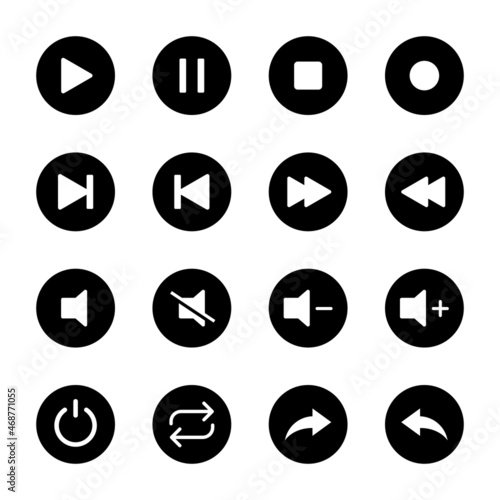 Media player icon set. Multimedia Control button