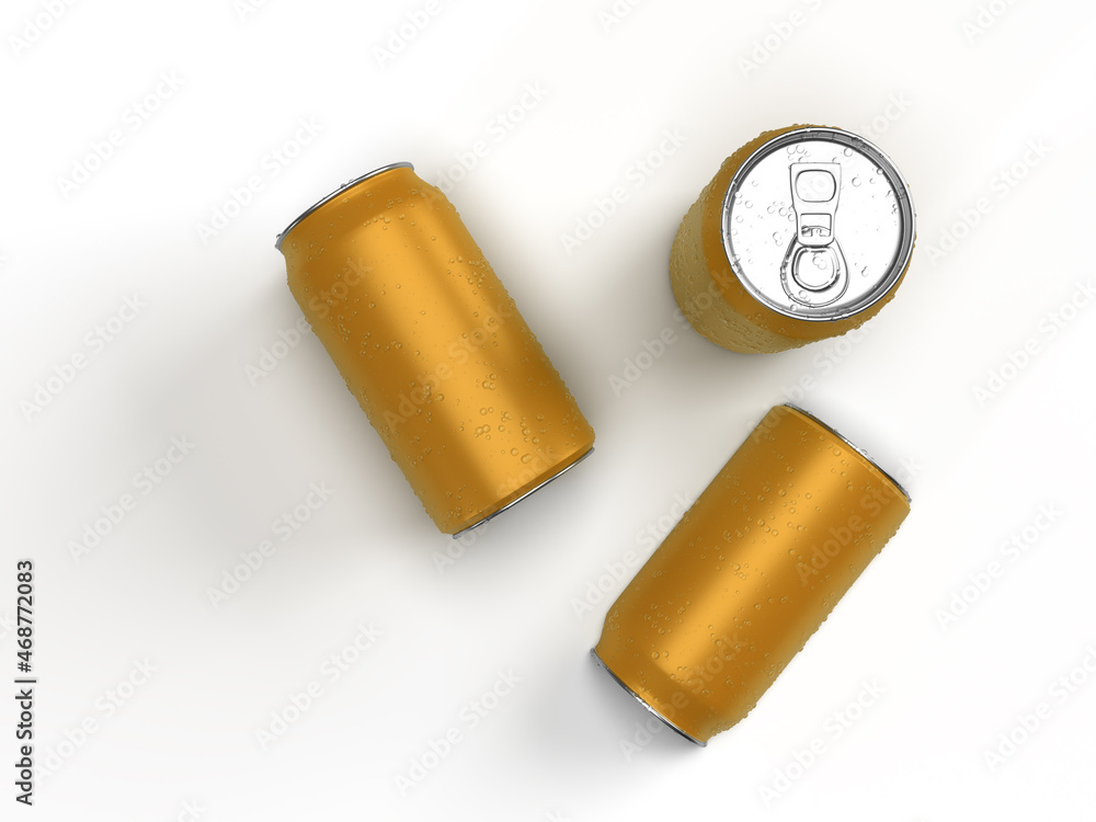 Three golden cans isolated on white background. 3D render. Three golden cans isolated on white background. 3D render.