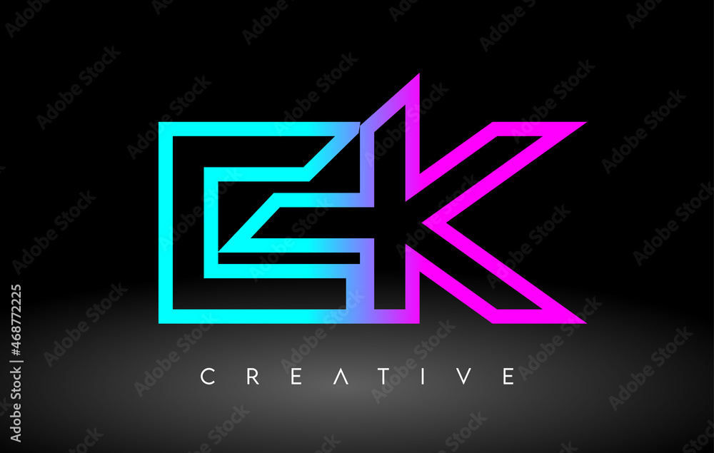 EK Neon Purple Blue Letters Logo Design. EK Outline Letter Icon Vector EK Neon Purple Blue Letters Logo Design. EK Outline Letter Icon Vector
