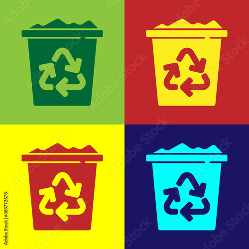 Pop art Recycle bin with recycle symbol icon isolated on color background. Trash can icon. Garbage bin sign. Recycle basket sign. Vector