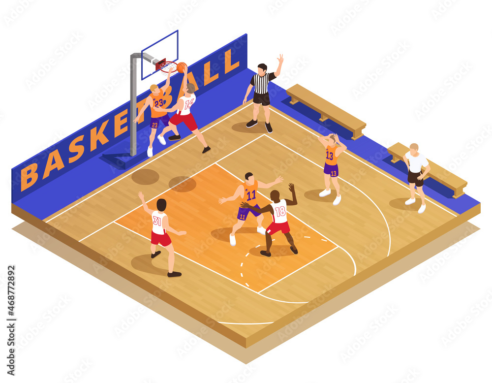 Basketball Game Isometric Composition