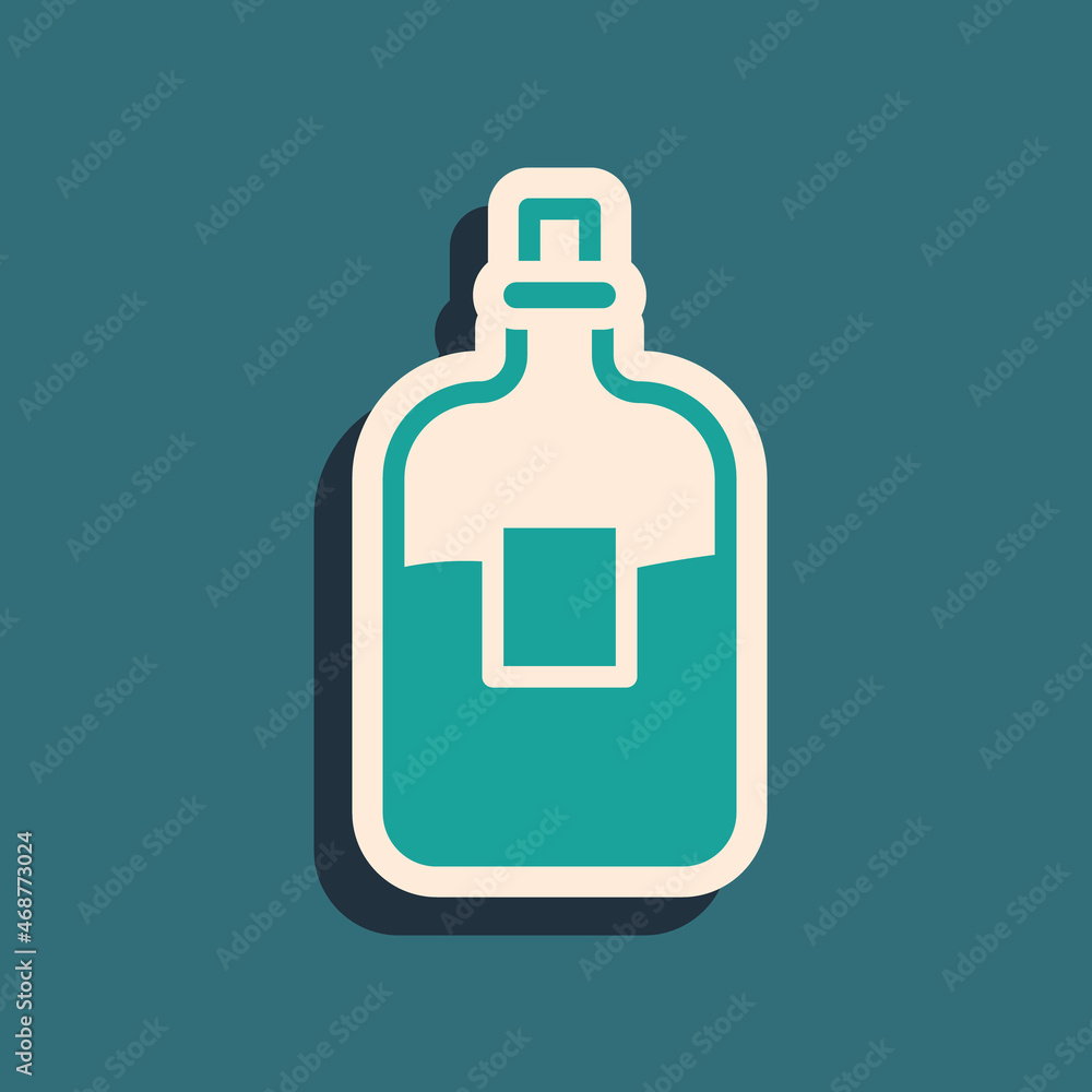 Green Glass bottle of vodka icon isolated on green background. Long shadow style. Vector Green Glass bottle of vodka icon isolated on green background. Long shadow style. Vector