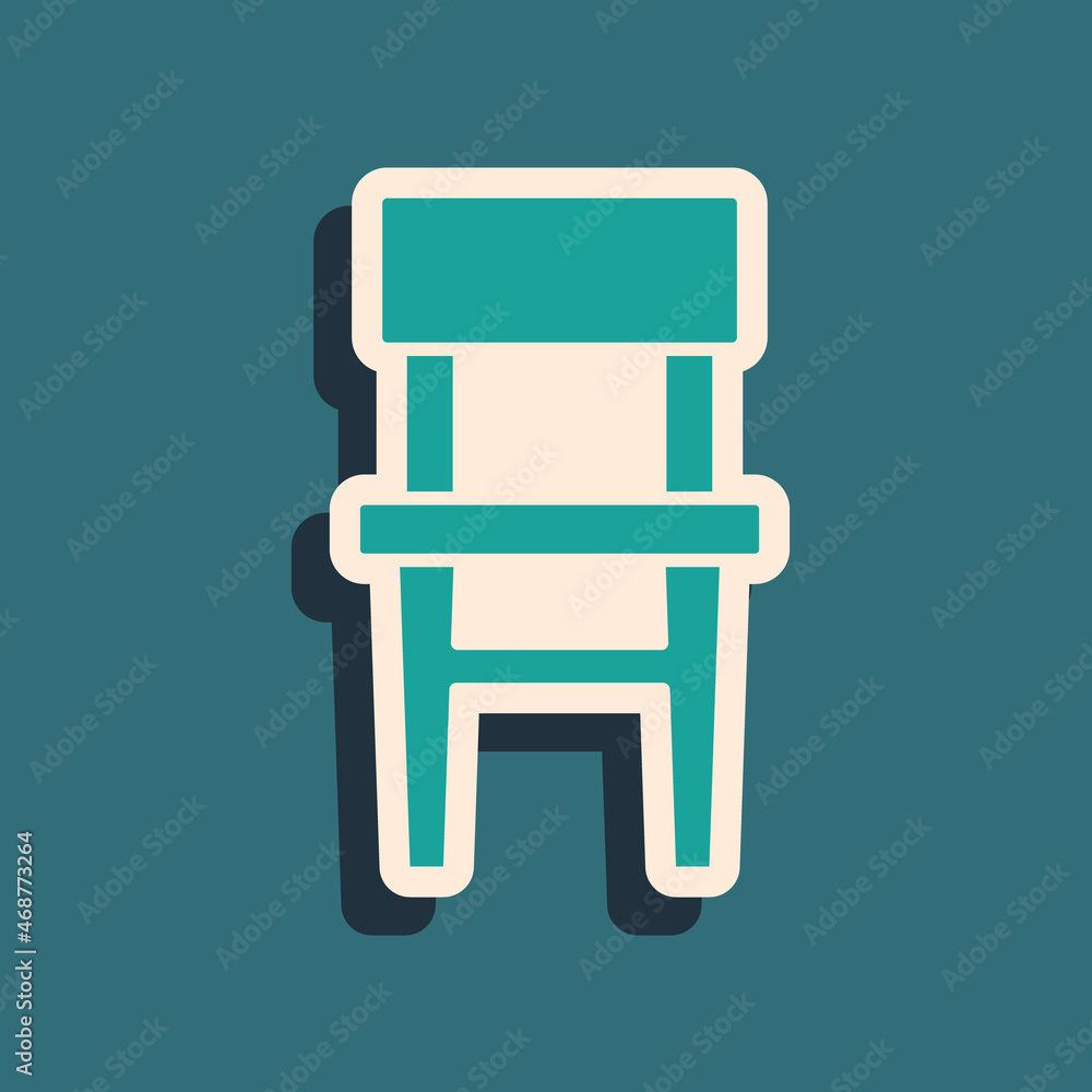 Green Chair icon isolated on green background. Long shadow style. Vector Green Chair icon isolated on green background. Long shadow style. Vector