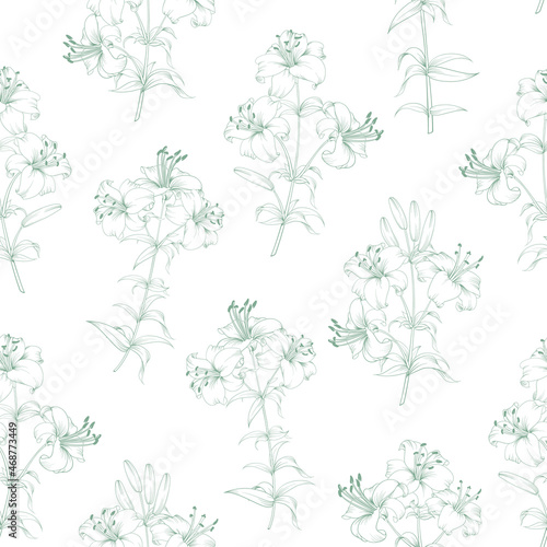 Seamless pattern from flowers of lilies on a white background.