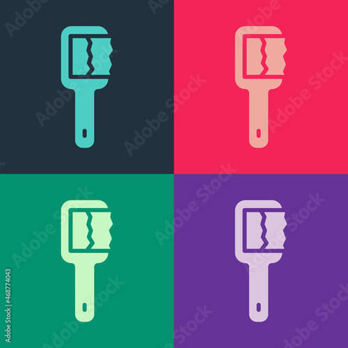 Pop art Sauna brush icon isolated on color background. Wooden brush with coarse bristles for washing in the bath. Anti cellulite massage. Vector