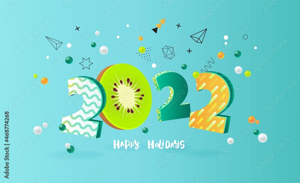 Happy new year 2022 holiday background with 3d numbers 2022 in juicy colors. Vector illustration Happy new year 2022 holiday background with 3d numbers 2022 in juicy colors. Vector illustration