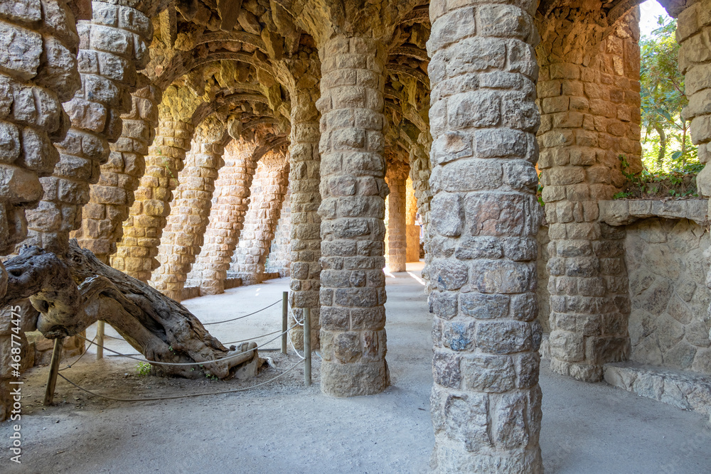 The famous Parc Güell designed by the architect Gaudí in the city of ...