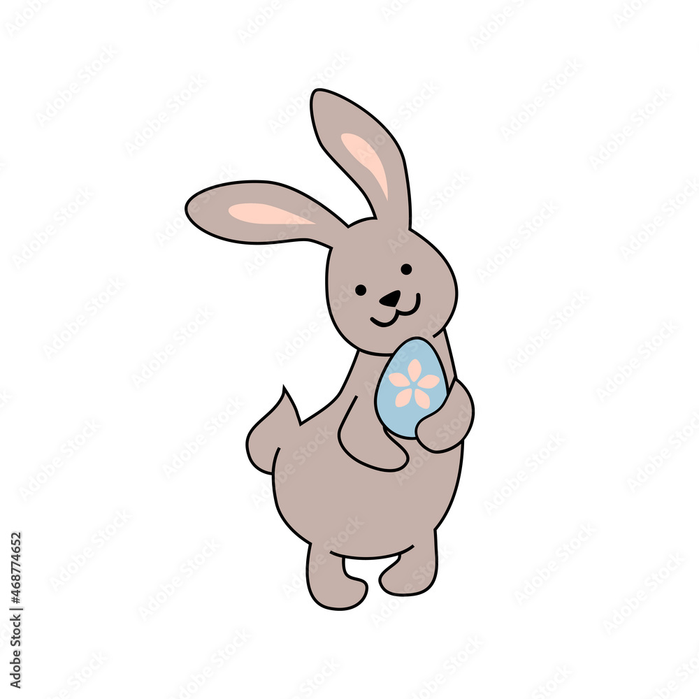 Bunny, rabbit with egg isolated on white background. Vector illustration.