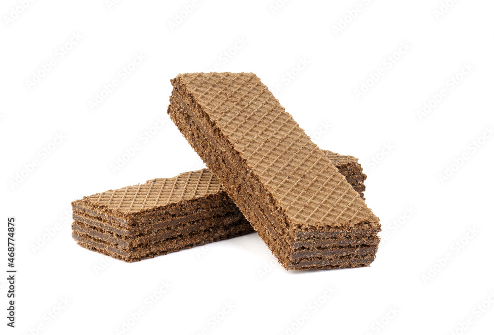 two crispy chocolate waffles isolated on white two crispy chocolate waffles isolated on white
