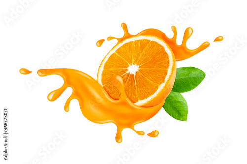Fresh oranges falling in splash juice
