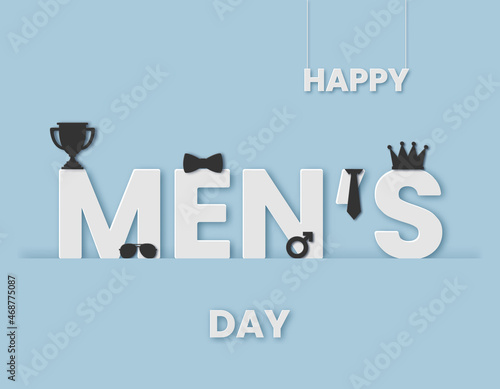 Happy Mens Day design illustration in paper cut style with light backgroud and icons. 19 November