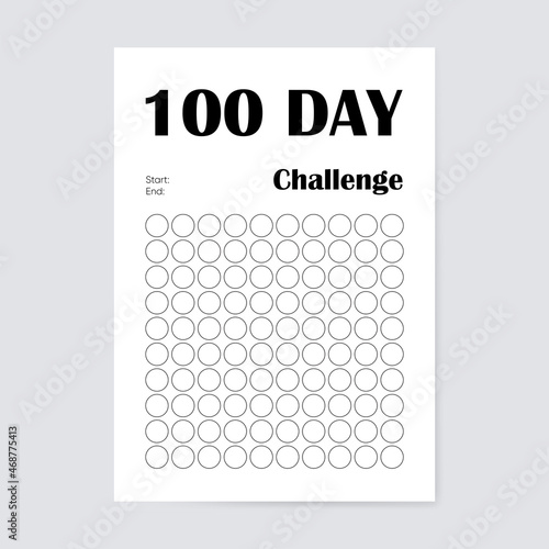 100 Day Challenge Print template for gym training diary log. Gym, workout training, fitness planner useful for a healthy lifestyle, fit, sport.