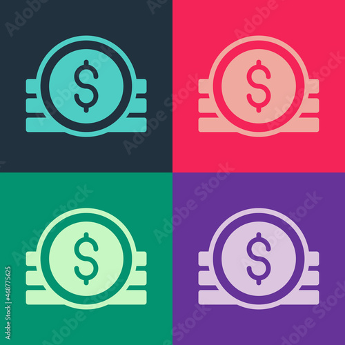 Pop art Ancient coin icon isolated on color background. Vector
