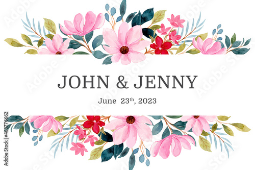 Save the date pink floral border with watercolor