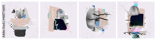 Different textures and shapes artistic vector illustration collage set. Geometric abstract design, creative background for banner, brochure, card, invitation, flyer, placard, poster, report, artwork