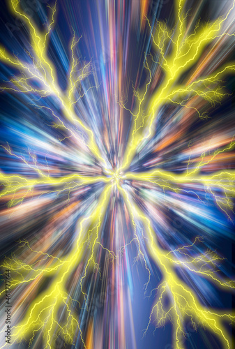 Fototapeta 異次元空間へワープするコンセプト。稲妻、タイムトラベル、異空間。