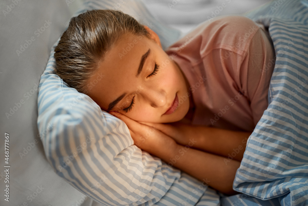 people, bedtime and rest concept - girl sleeping in bed at home people, bedtime and rest concept - girl sleeping in bed at home