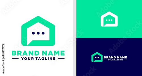 HOME LOGO BUBBLE CHAT NEGATIVE SPACE EDITABLE