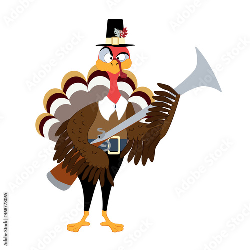 Funny Thanksgiving Turkey bird cartoon character with gun